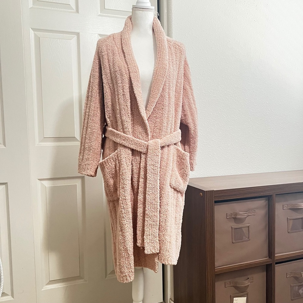 Pottery Barn PB Cozy Ribbed Robe Blush Pink Teddy Fleece Shawl Collar Medium